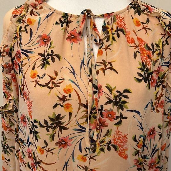 Rose + Olive peach floral ruffle long sleeve blouse Size S EUC - Picture 7 of 11